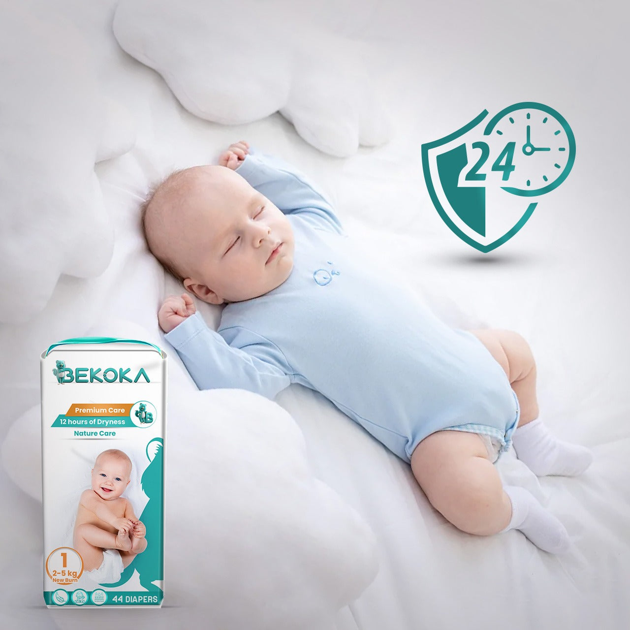 Bekoka Super Soft Newborn Diapers, Size 1, Weight (2-5 kg) 42 Diapers