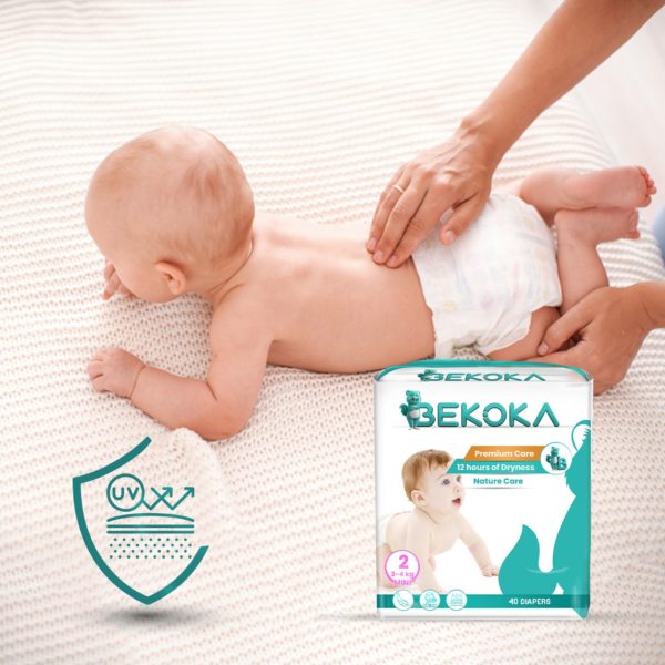 BEKOKA Diapers With Natural And Safe Ingredients, size 2 Weight (3-4 kg) 40 Diapers