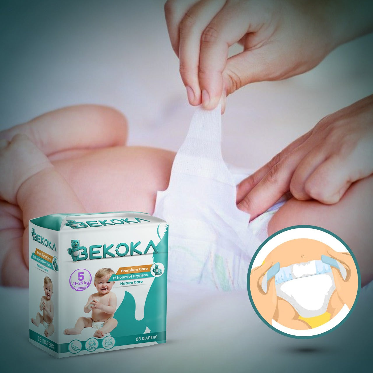 Bekoka Ultra Absorbent Diapers, Size 5 Weight (11-20 kg) 28 Diapers