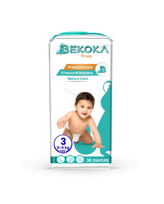 BEKOKA Baby Diapers For Unlimited Protection, Size 3 Weight (5-6 kg) 36 Diapers